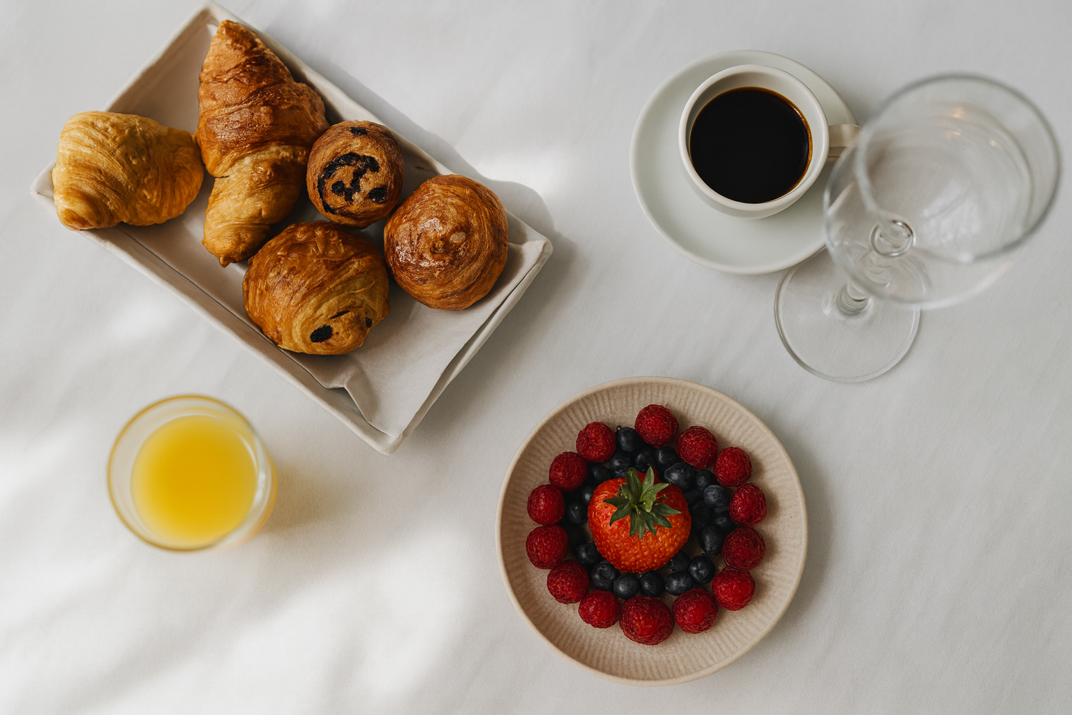 Delicious breakfast spread with pastries and coffee